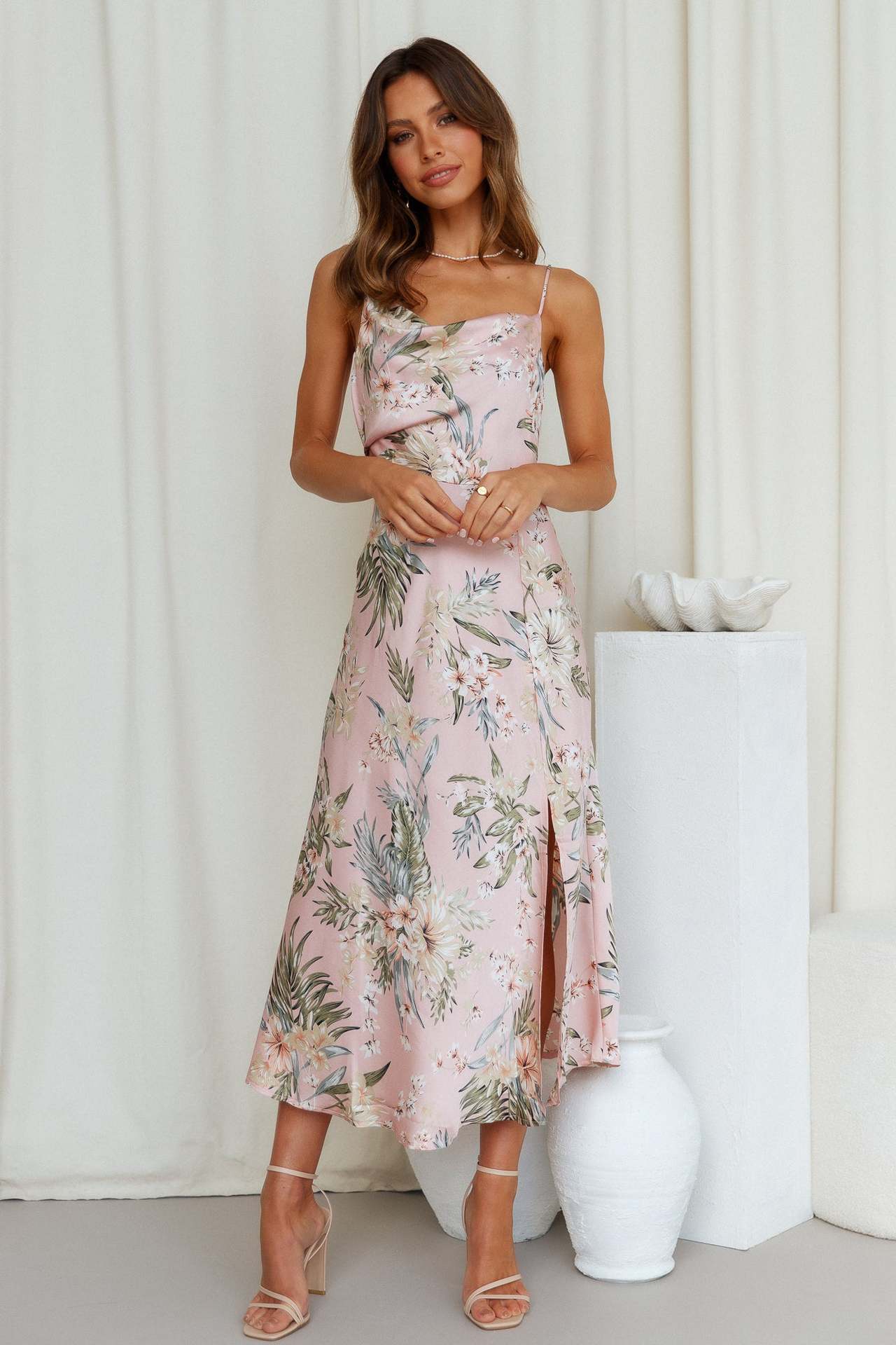 Satin Wrap Hip Dress with Suspender Details