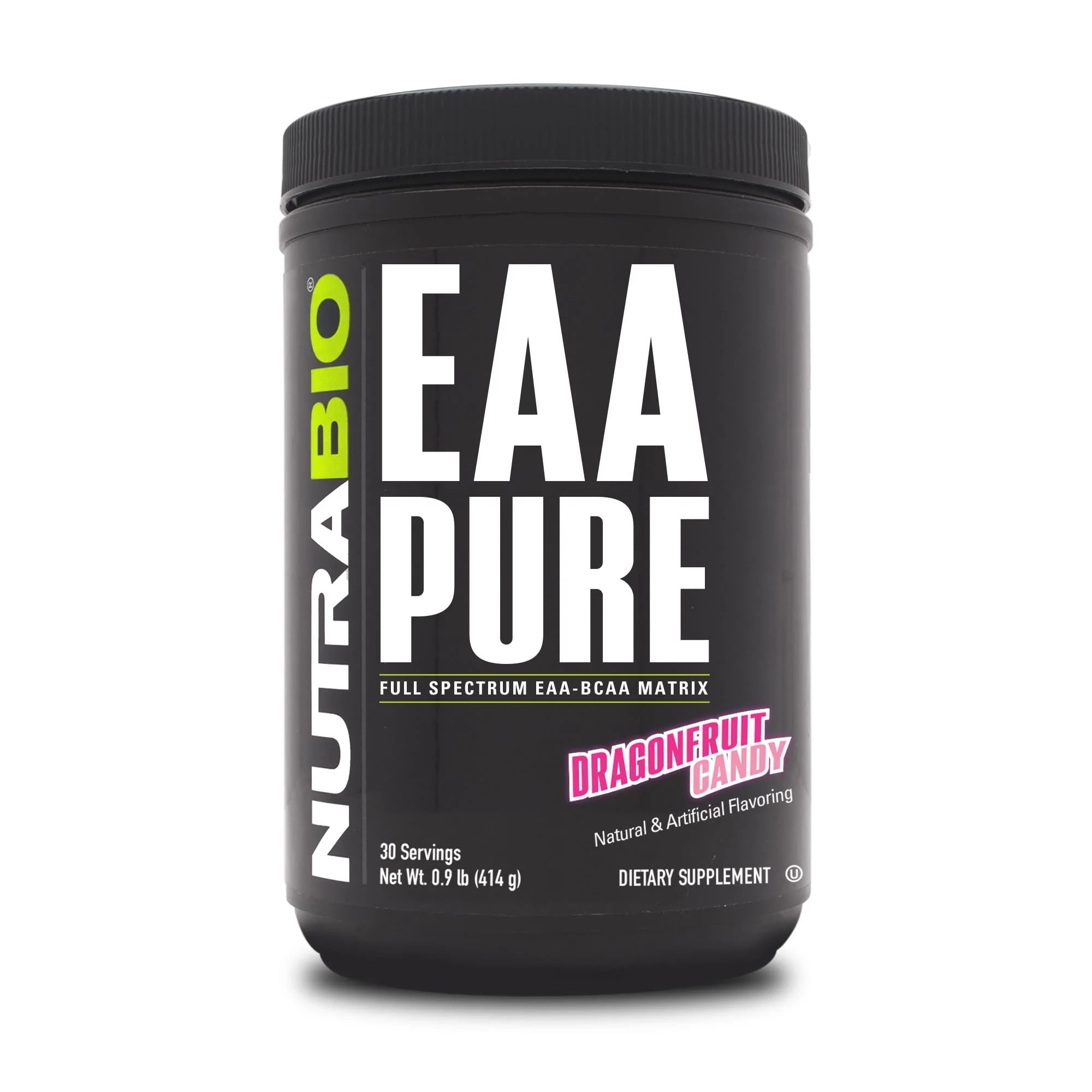 NutraBio – EAA Pure – 9 Amino Acids – Muscle Repair and Recovery 30 Servings Dragon Fruit Candy – Pre or Post Workout – All Day Recovery