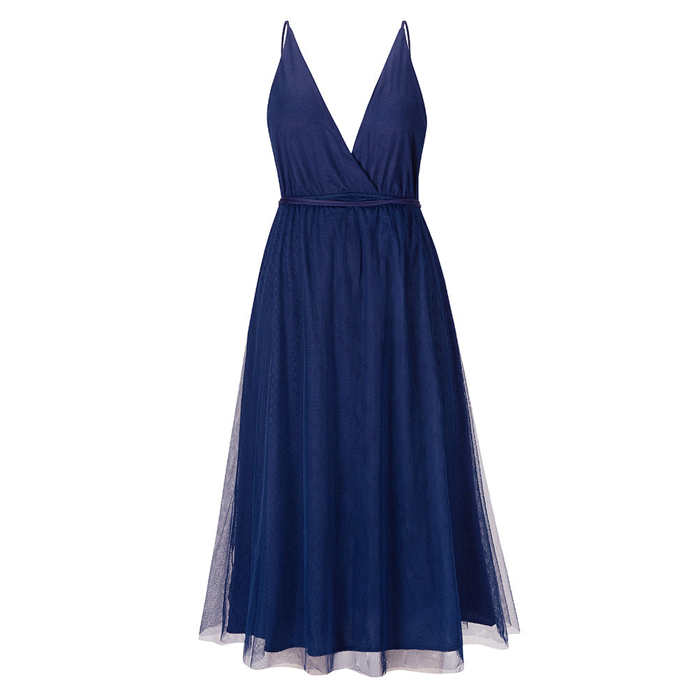 Elegant European American Gauze Strap Dress