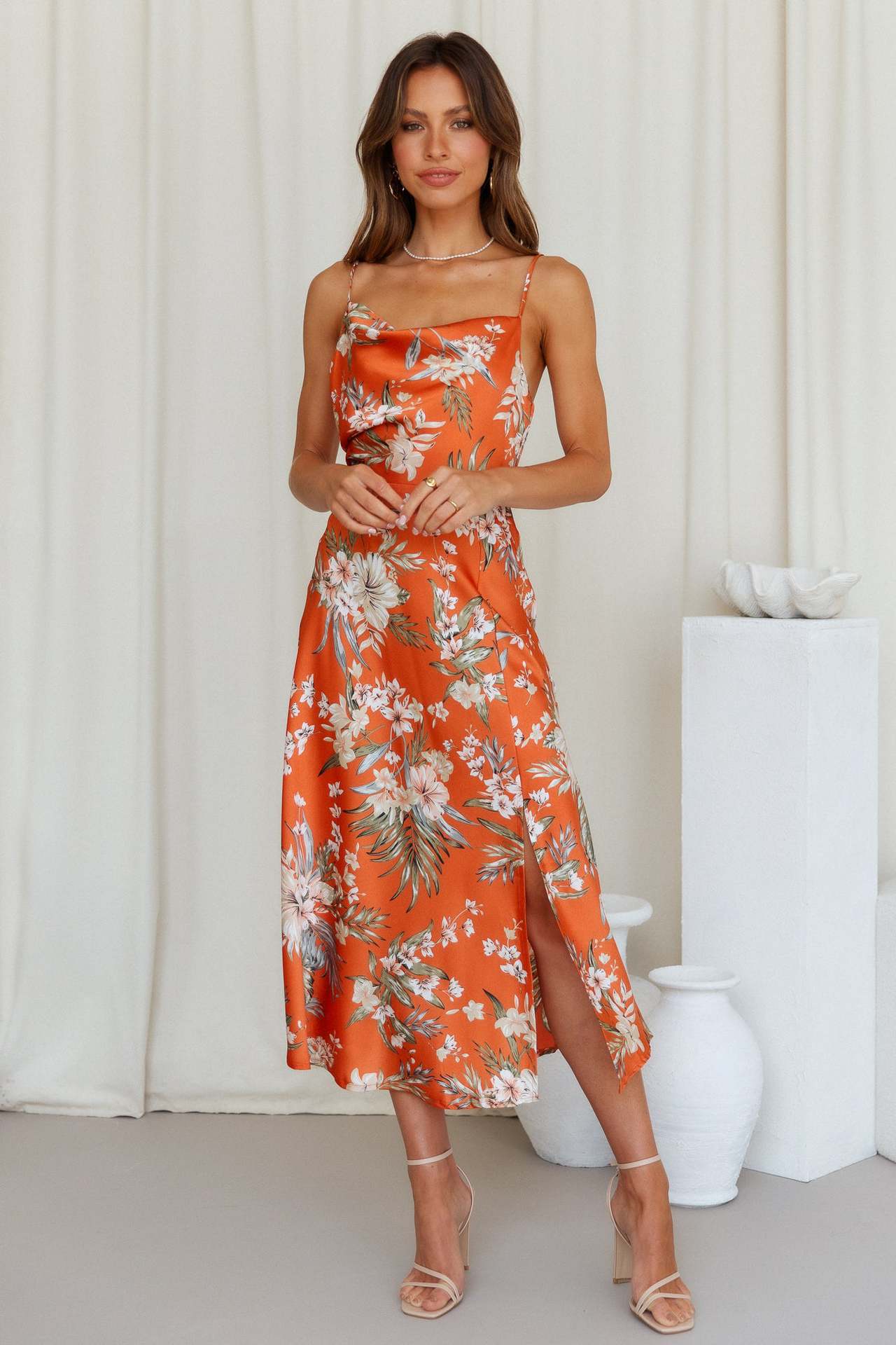 Satin Wrap Hip Dress with Suspender Details