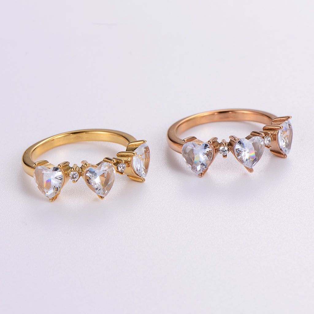 Stainless Steel Heart Ring with Zircon for Women