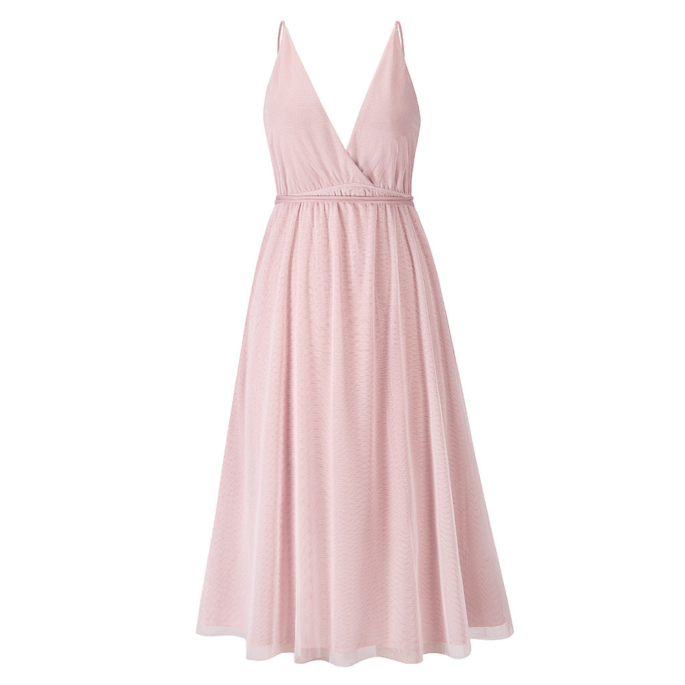 Elegant European American Gauze Strap Dress