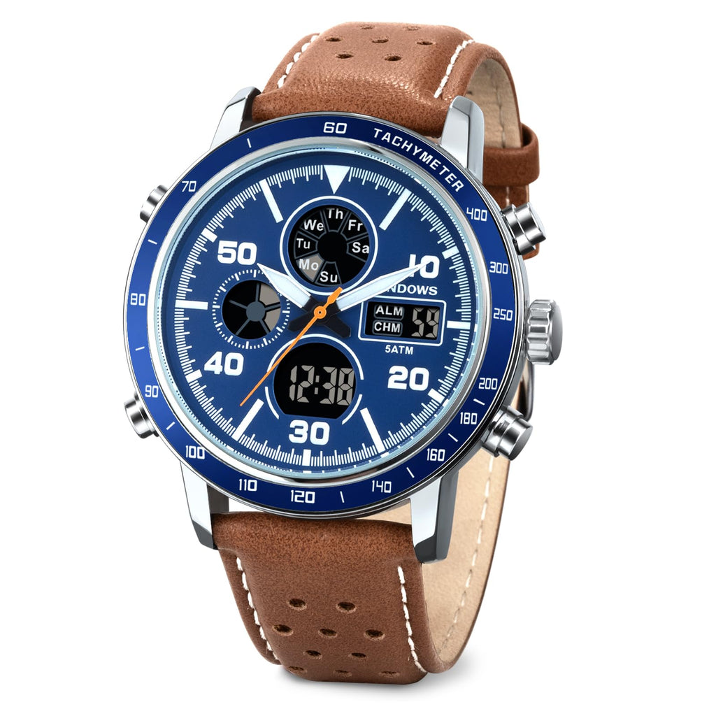PINDOWS Mens Watches Mens Military Digital Watches Analog Quartz Waterproof Watch Sport Tactical Multifunction Heavy Duty Outdoor Watches for Men